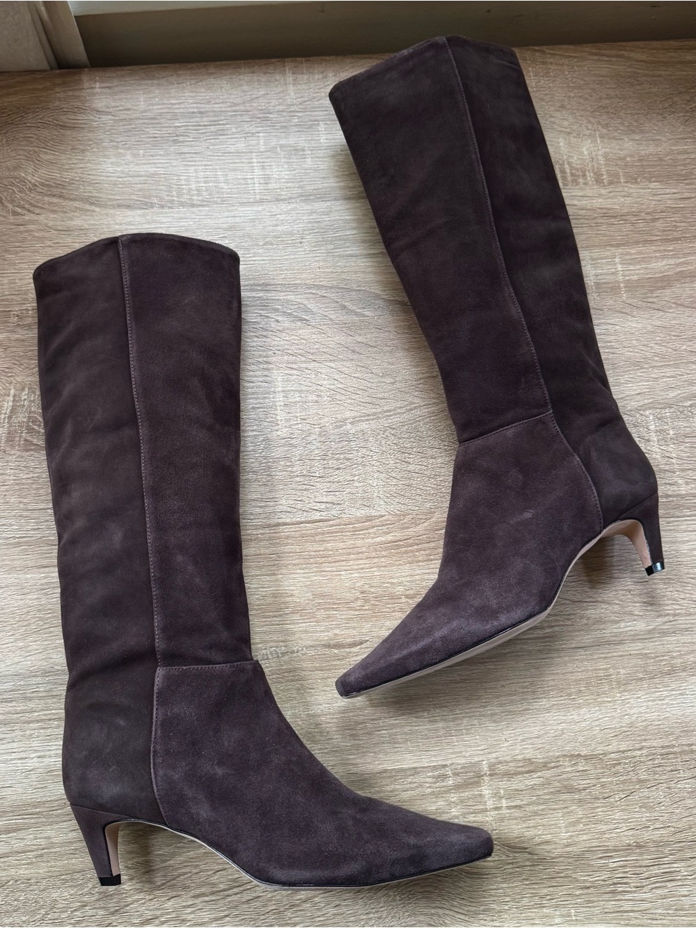 New Reformation Remy Suede Knee High Heeled Boots Boss Brown 9.5
